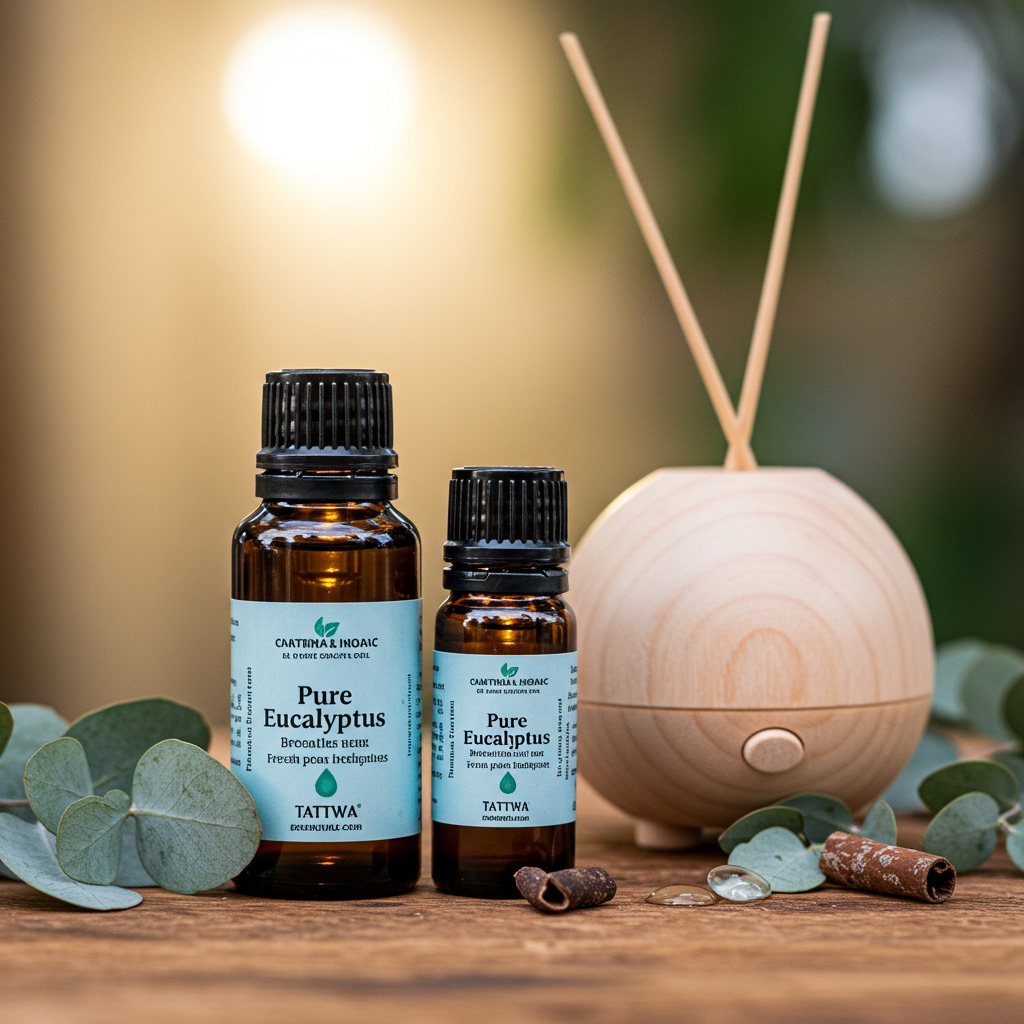 Bottle of Eucalyptus Oil with eucalyptus leaves